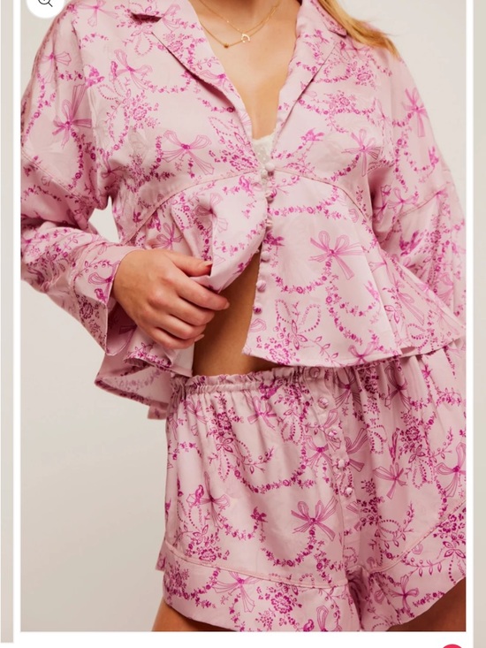 Free People Other - Free People Pink Floral Bow Print Satin Pajama Set